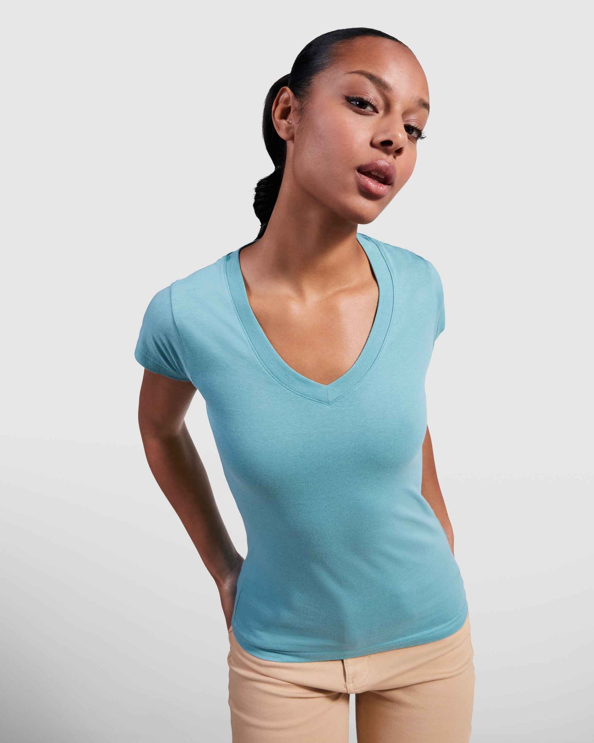 T-shirt femme col V personnalisable 'Victoria' 155 gr/m² - Flock élite