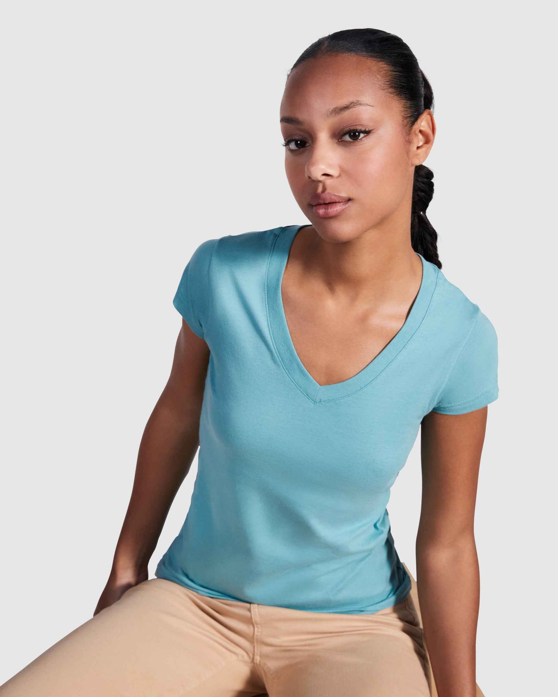 T-shirt femme col V personnalisable 'Victoria' 155 gr/m² - Flock élite